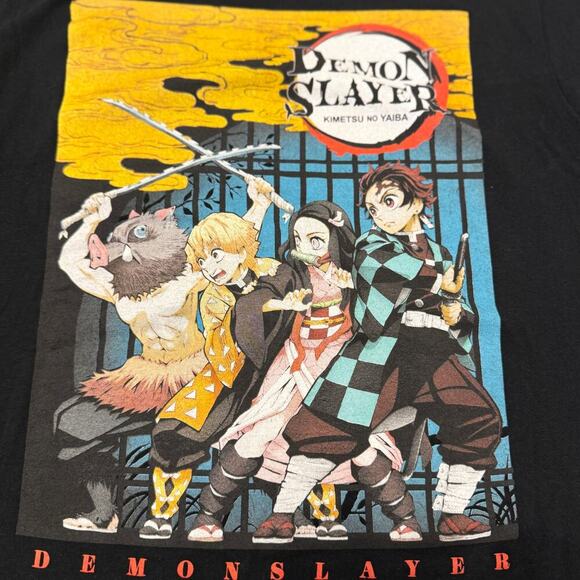 Demon Slayer T-Shirt Black Anime Tee Tanjiro Nezuko Zenitsu Inosuke Men’s Small - Picture 2 of 4